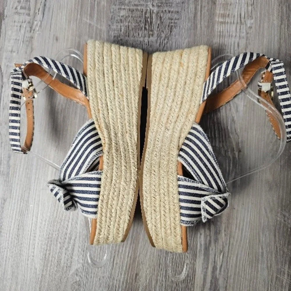 J Crew Womens Striped Knot Bow Platform Espadrille Wedge Sandals 7.5 Nautical